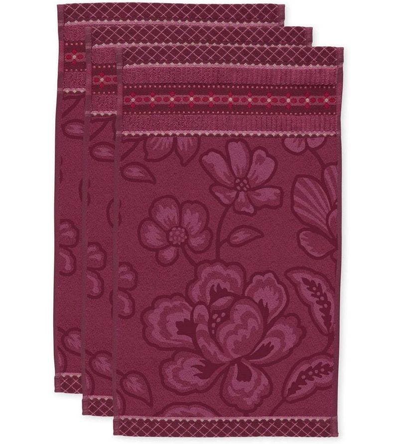 Lot de 3 serviettes invitées Jasmin Rose foncé