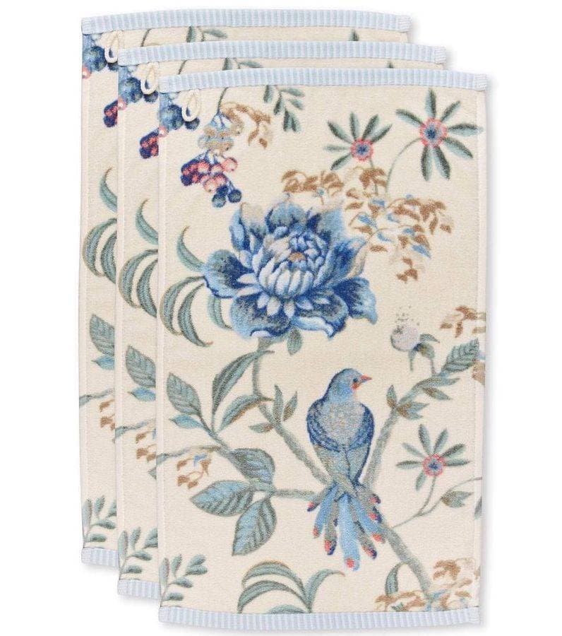 Lot de 3 serviettes invitées Secret Garden blanc/bleu