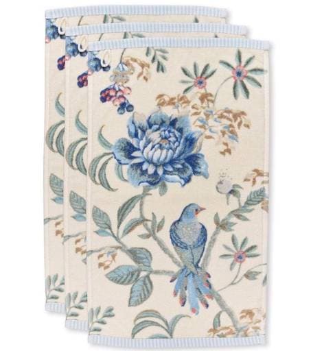Lot de 3 serviettes invitées Secret Garden blanc/bleu