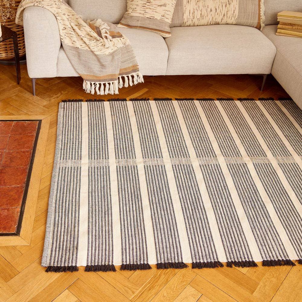 Tapis Clarence Noir tissé en 100% Coton recyclé