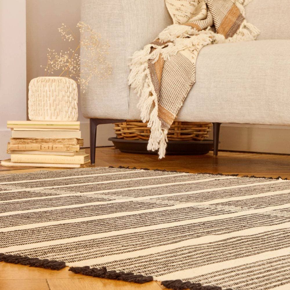Tapis Clarence Noir tissé en 100% Coton recyclé