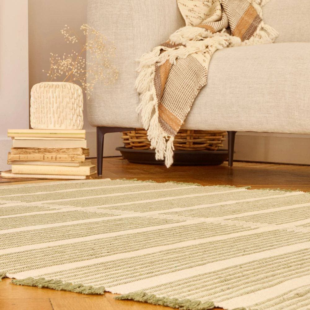 Tapis Clarence Vert tissé en 100% Coton recyclé