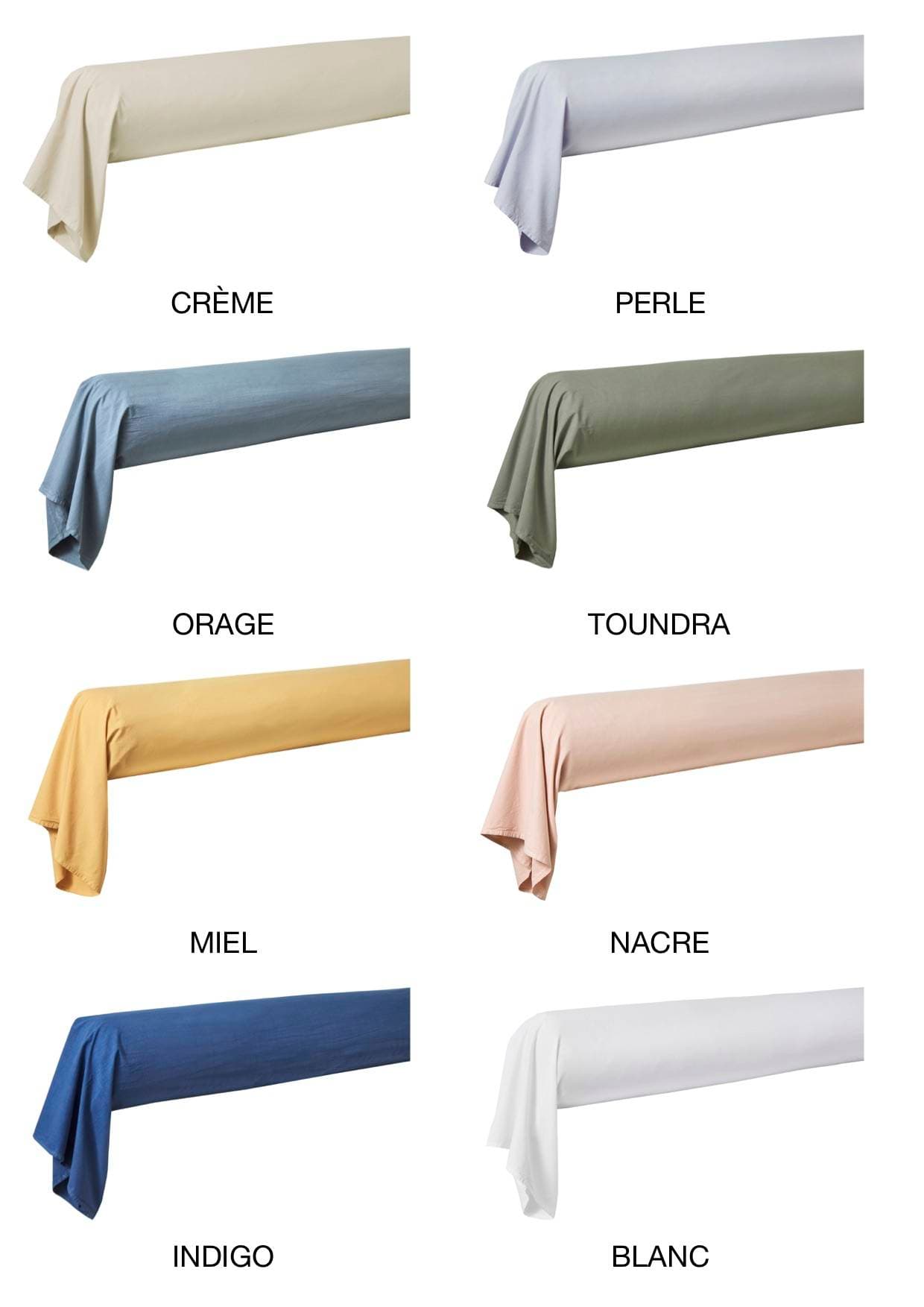 Taie d’oreiller & Traversin Bohème Percale lavée (8 coloris)